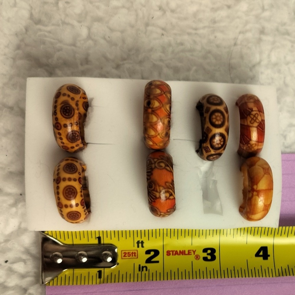 Boho Patterned Resin Ring‎ Set Brown Orange Lightweight Band 3pc